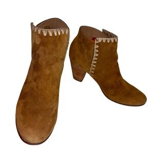 Unity in Diversity 3" Ankle Heeled Booties Medium Tan Brown Embroidered Suede 38